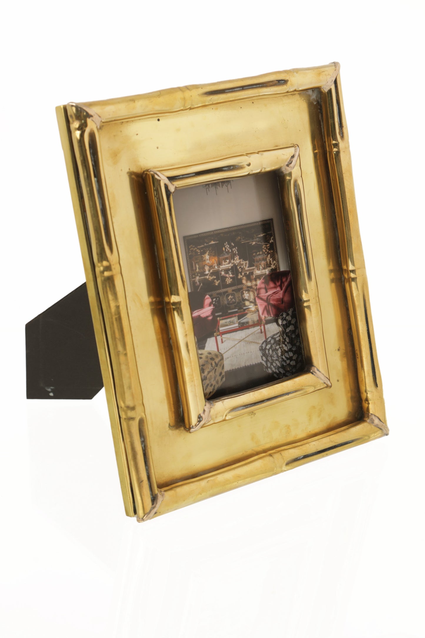 Bamboo effect brass photo frame from the 70s