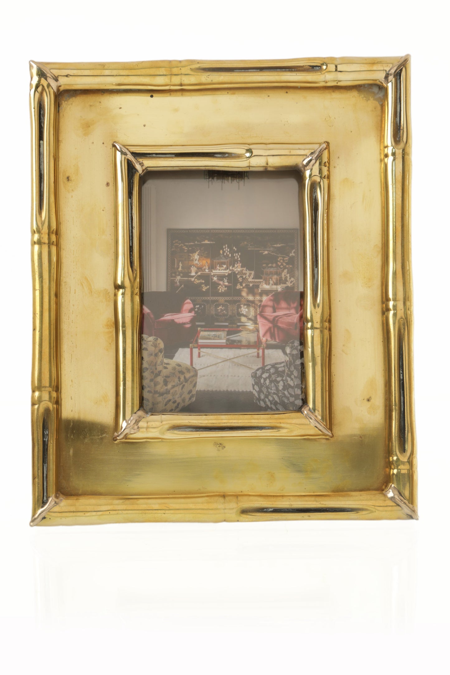 Bamboo effect brass photo frame from the 70s