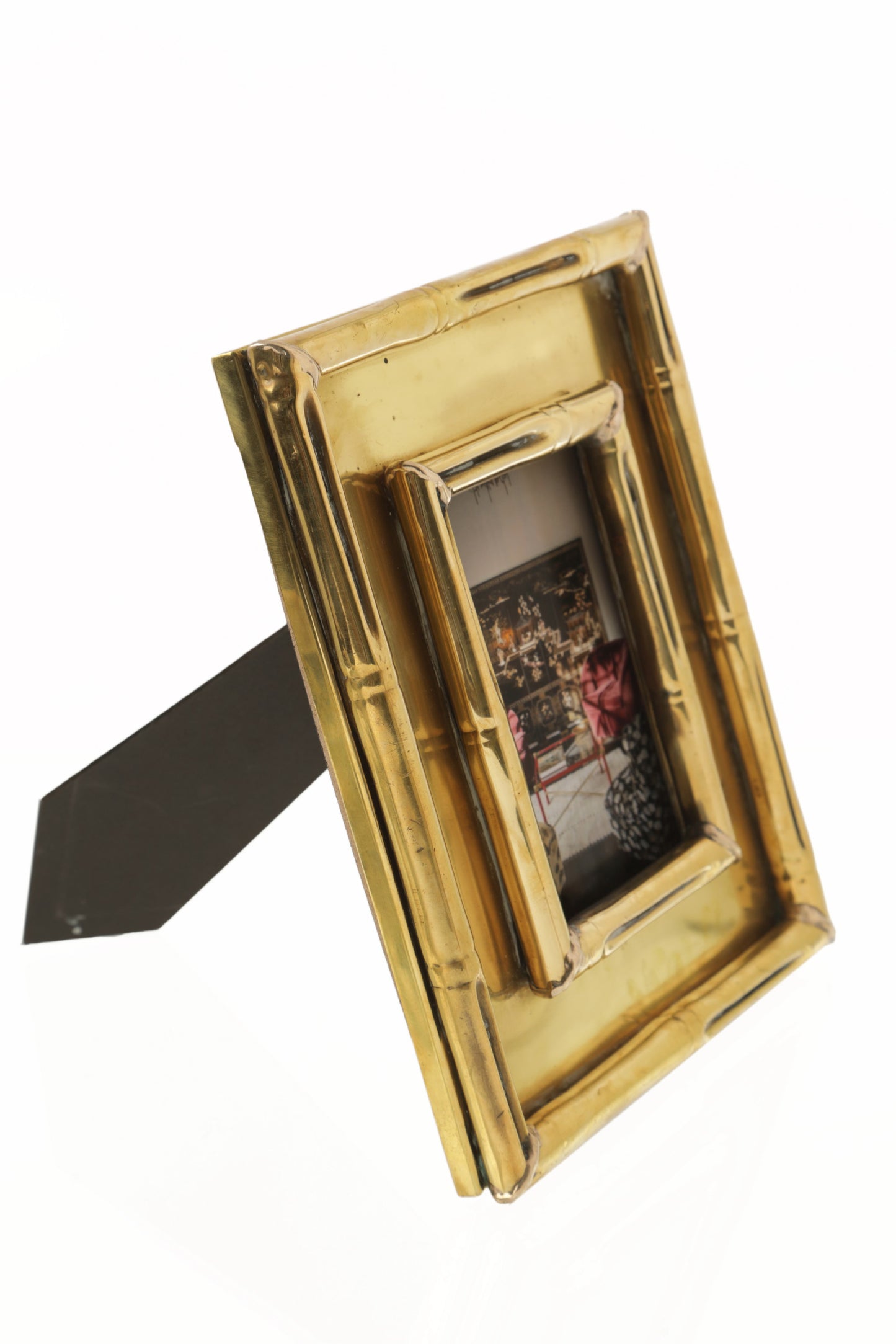 Bamboo effect brass photo frame from the 70s