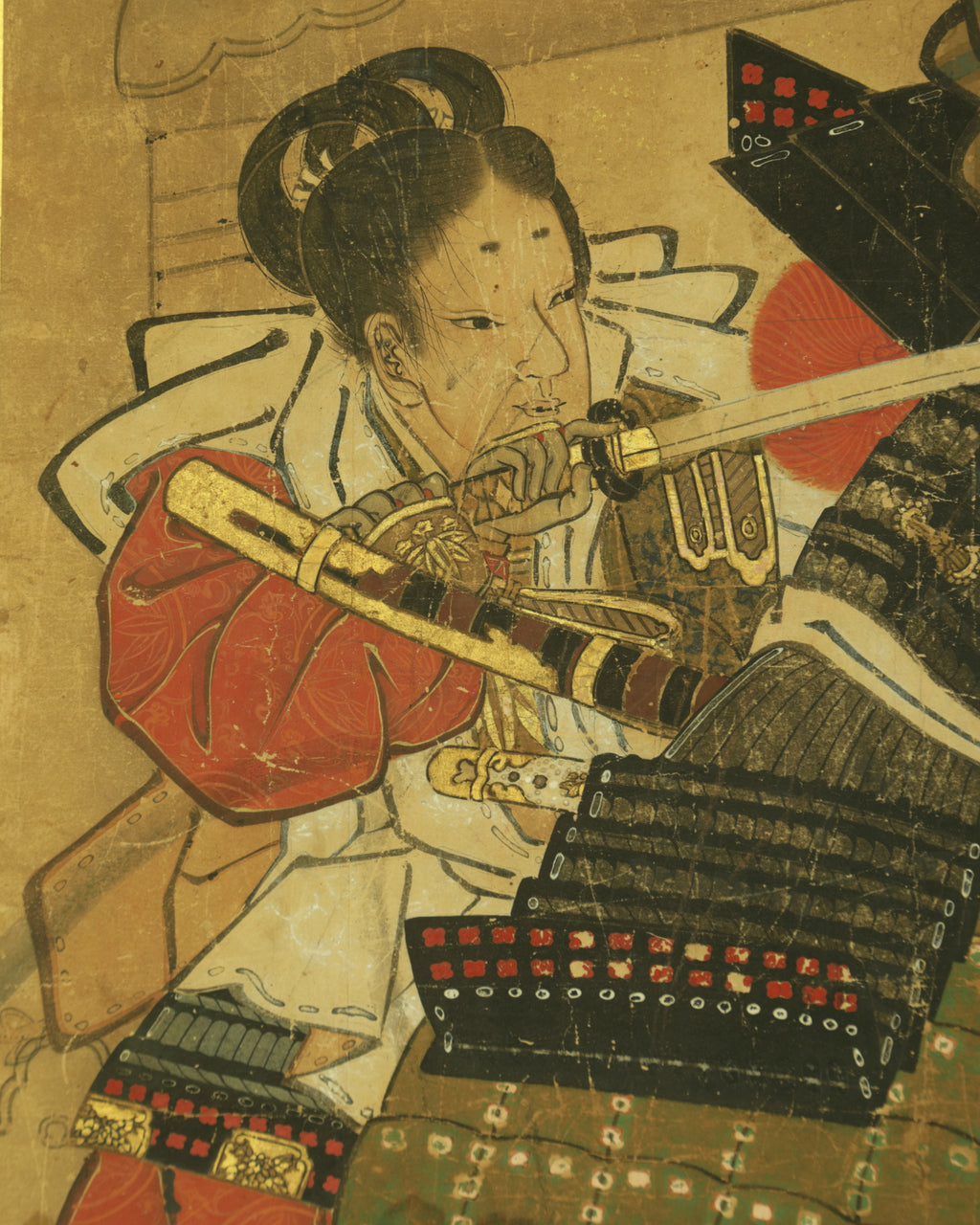 Dipinto su carta di riso Benkei e Yoshitsune sul ponte di Gojo