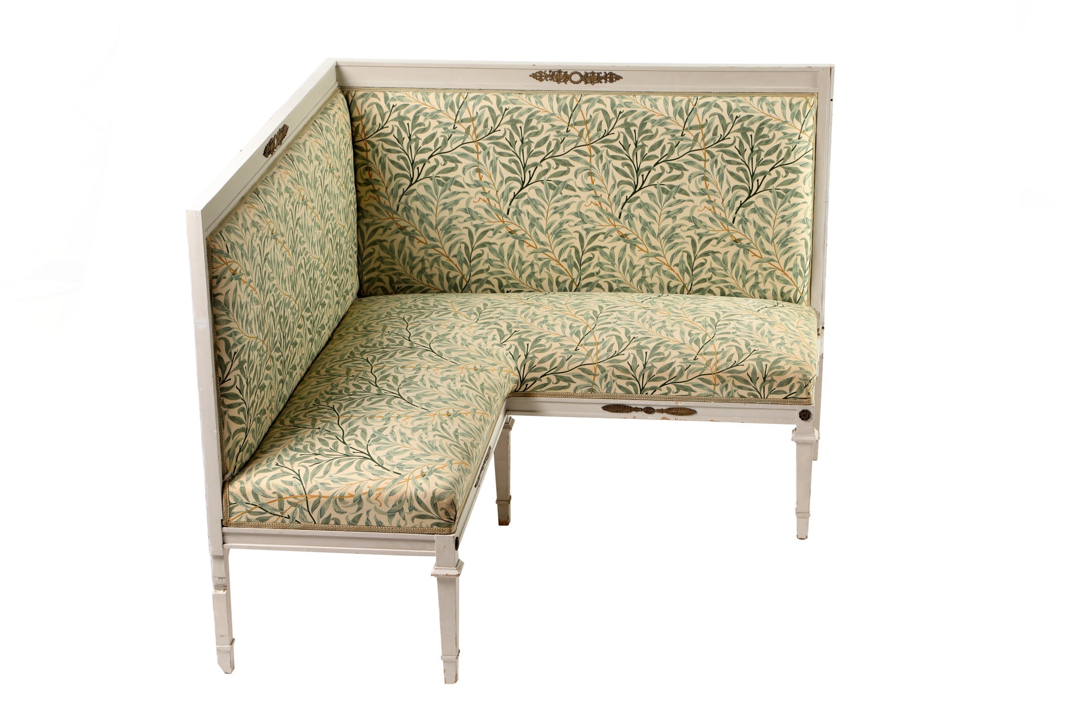Ivory lacquered corner sofa from the 1950s