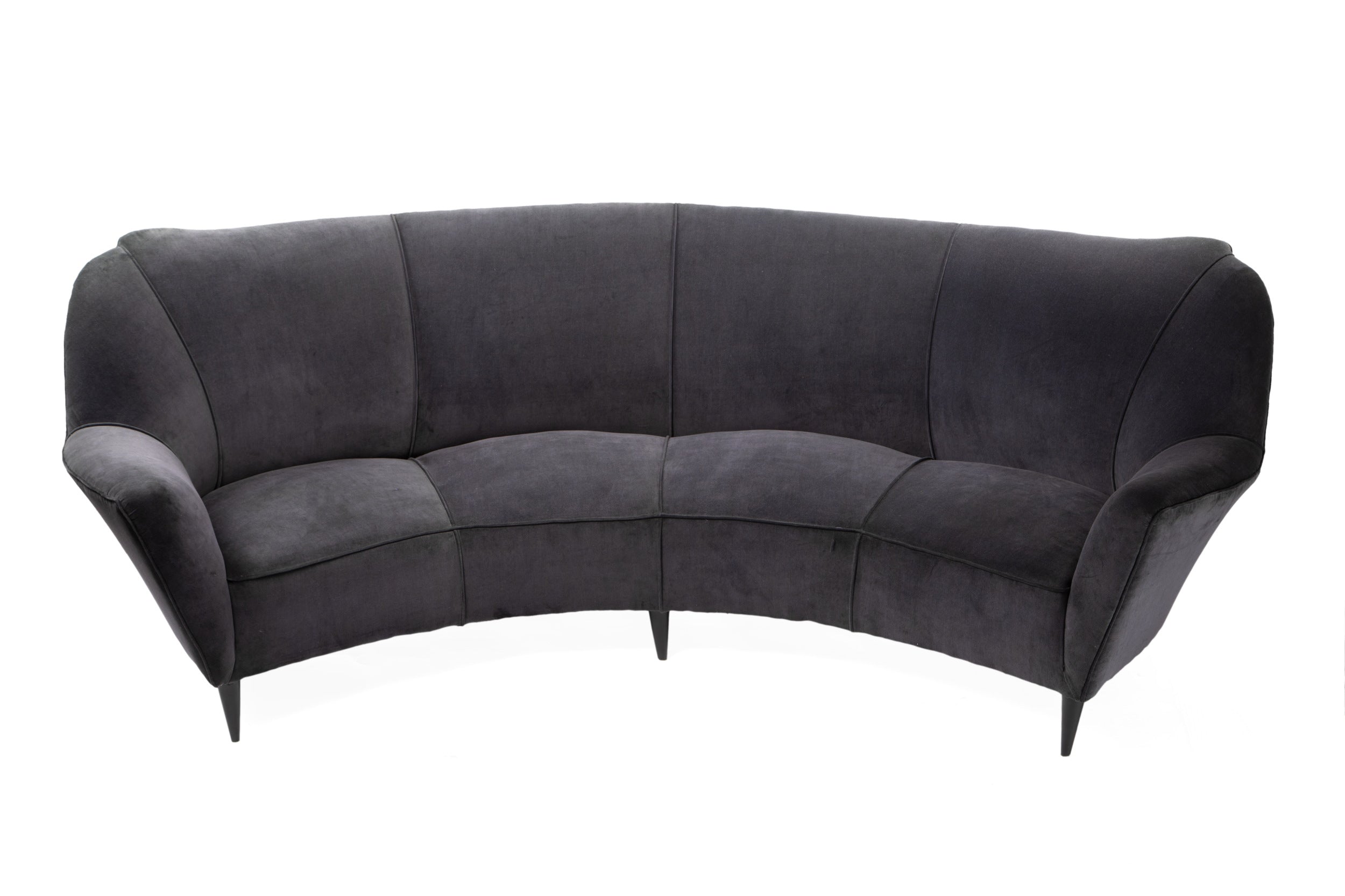 Curved sofa from the 50s in blueberry velvet