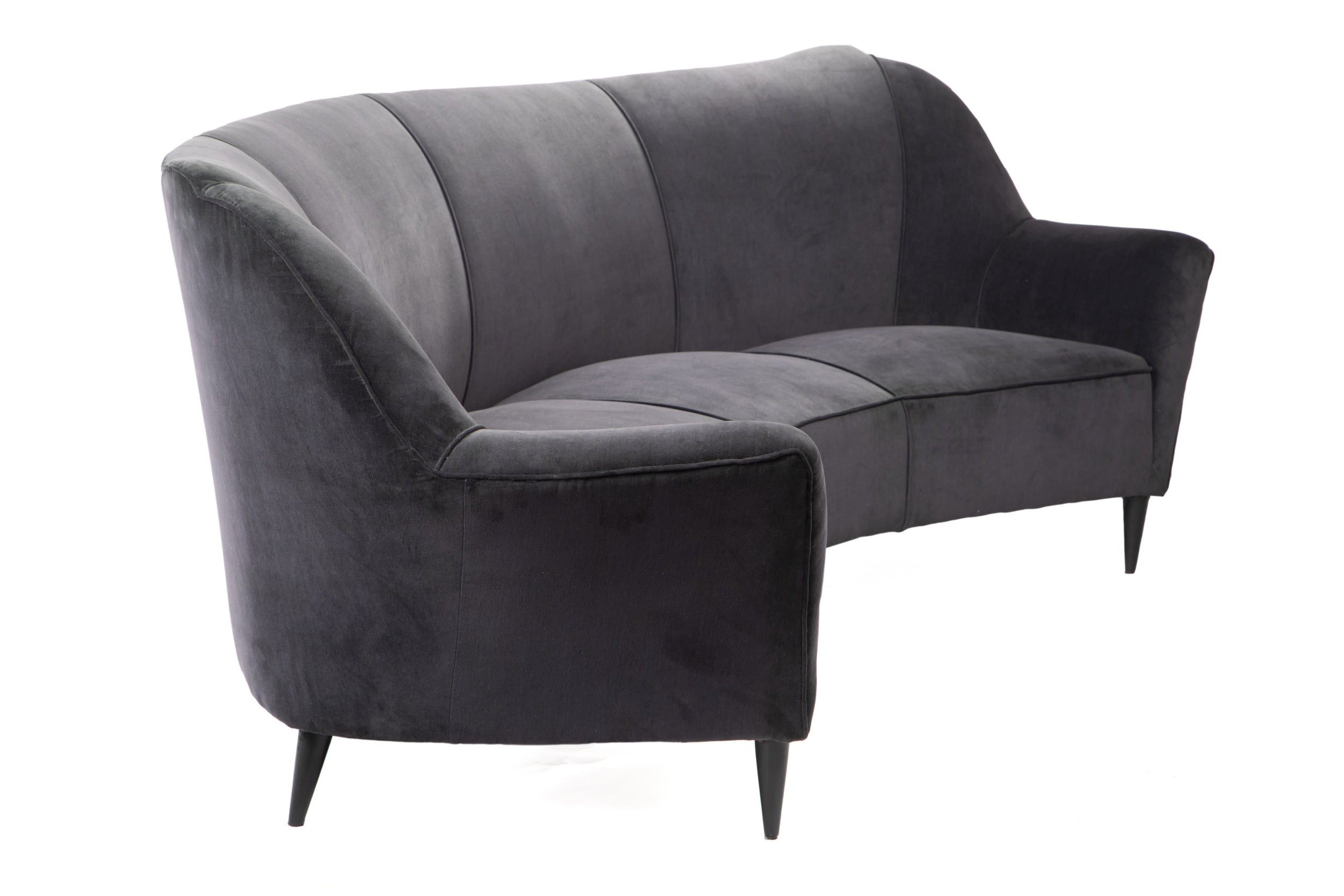 Curved sofa from the 50s in blueberry velvet