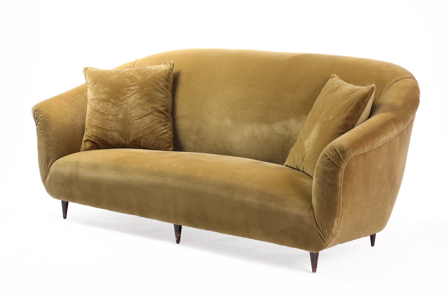 Olive green wool velvet two-seater sofa