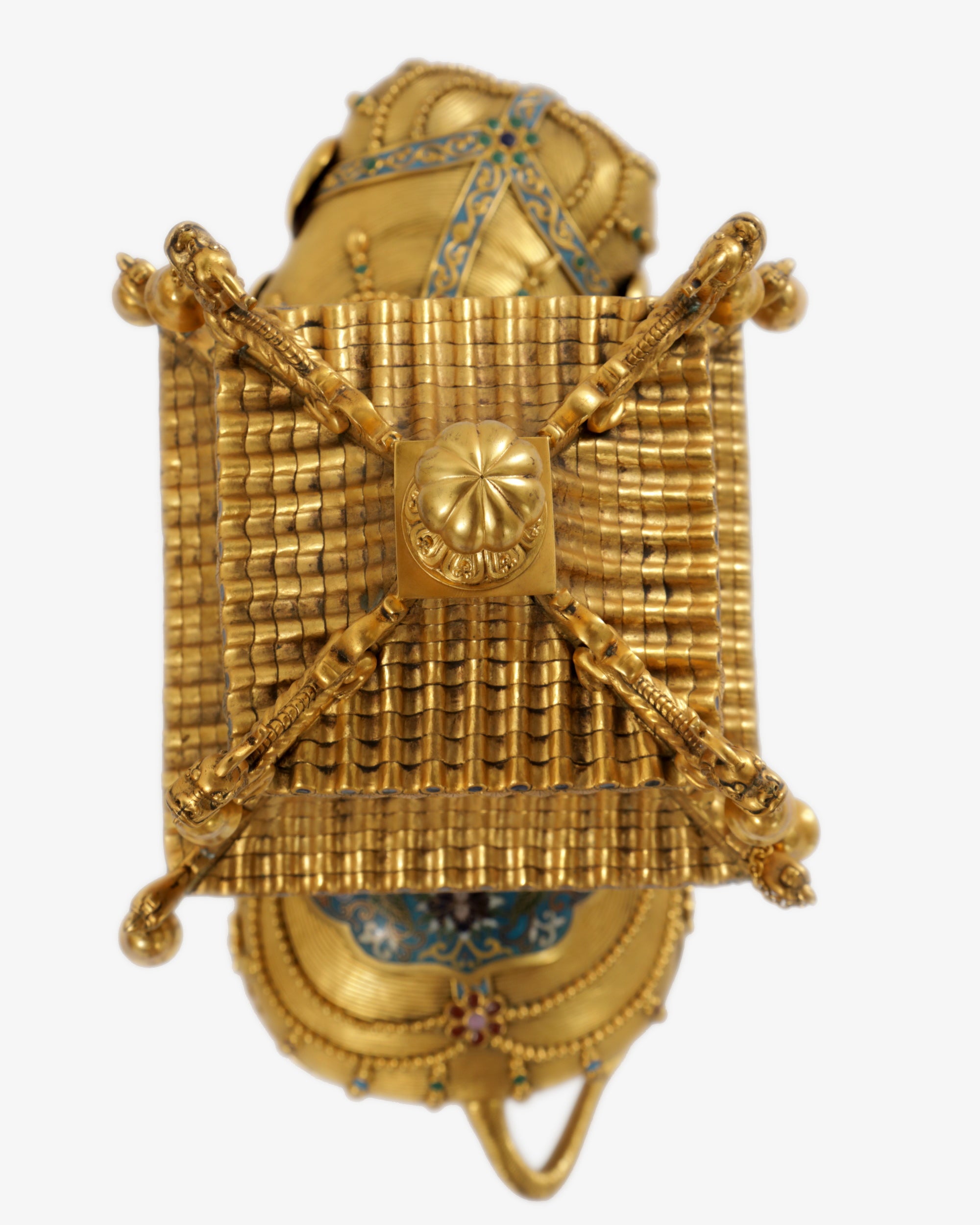 Elefante con pagoda in bronzo dorato e smalti cloisonné
