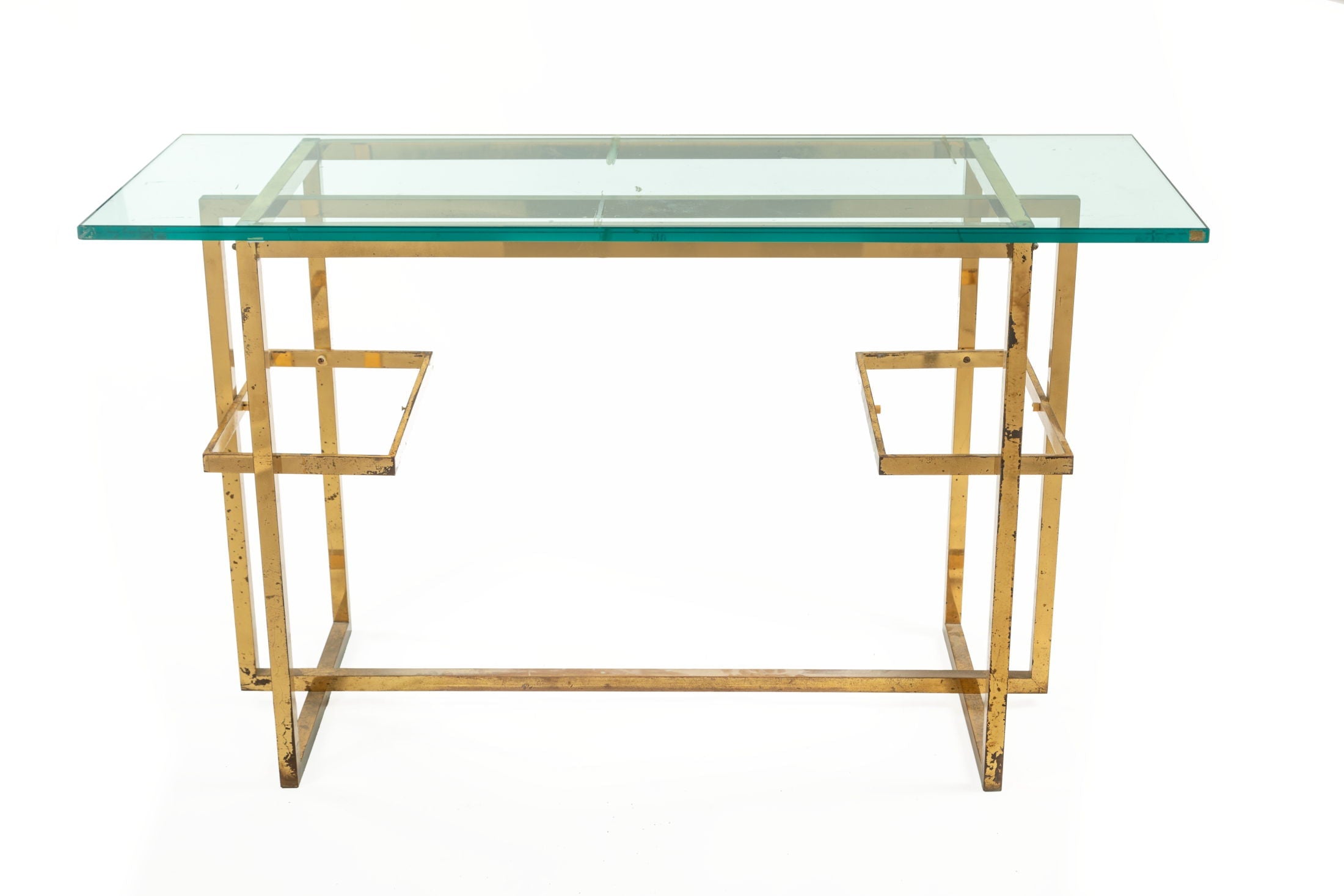 Consolle anni 70 struttura ottone piani in cristallo