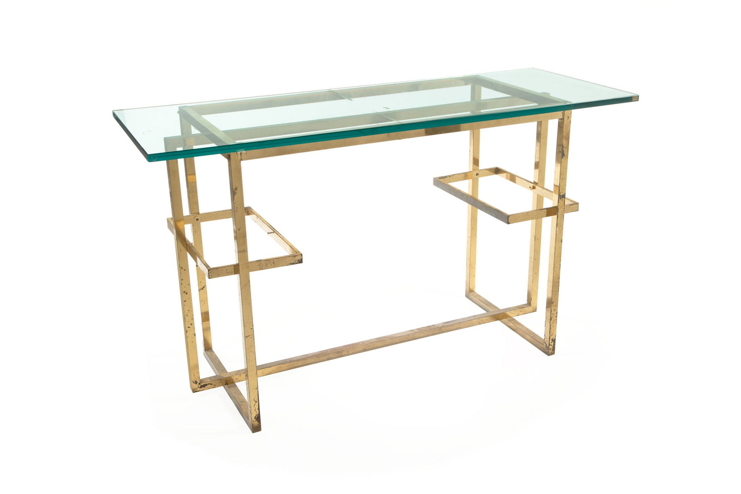 Console from the 70s with brass structure and glass tops