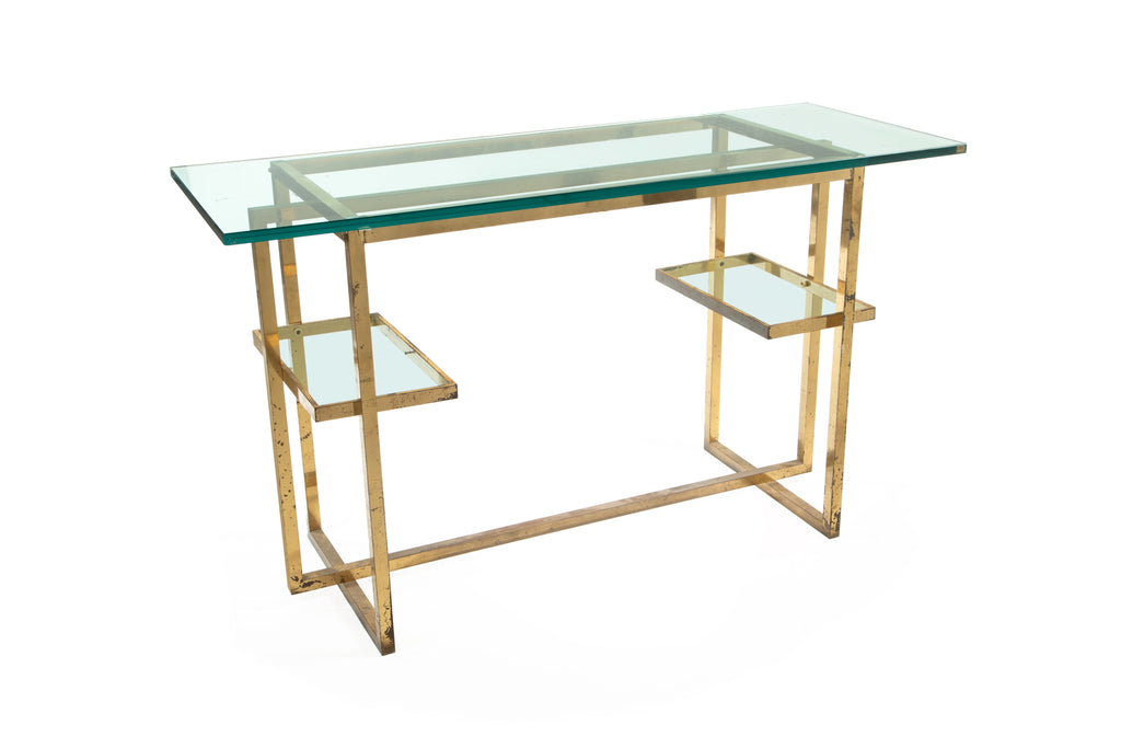 Consolle anni 70 struttura ottone piani in cristallo