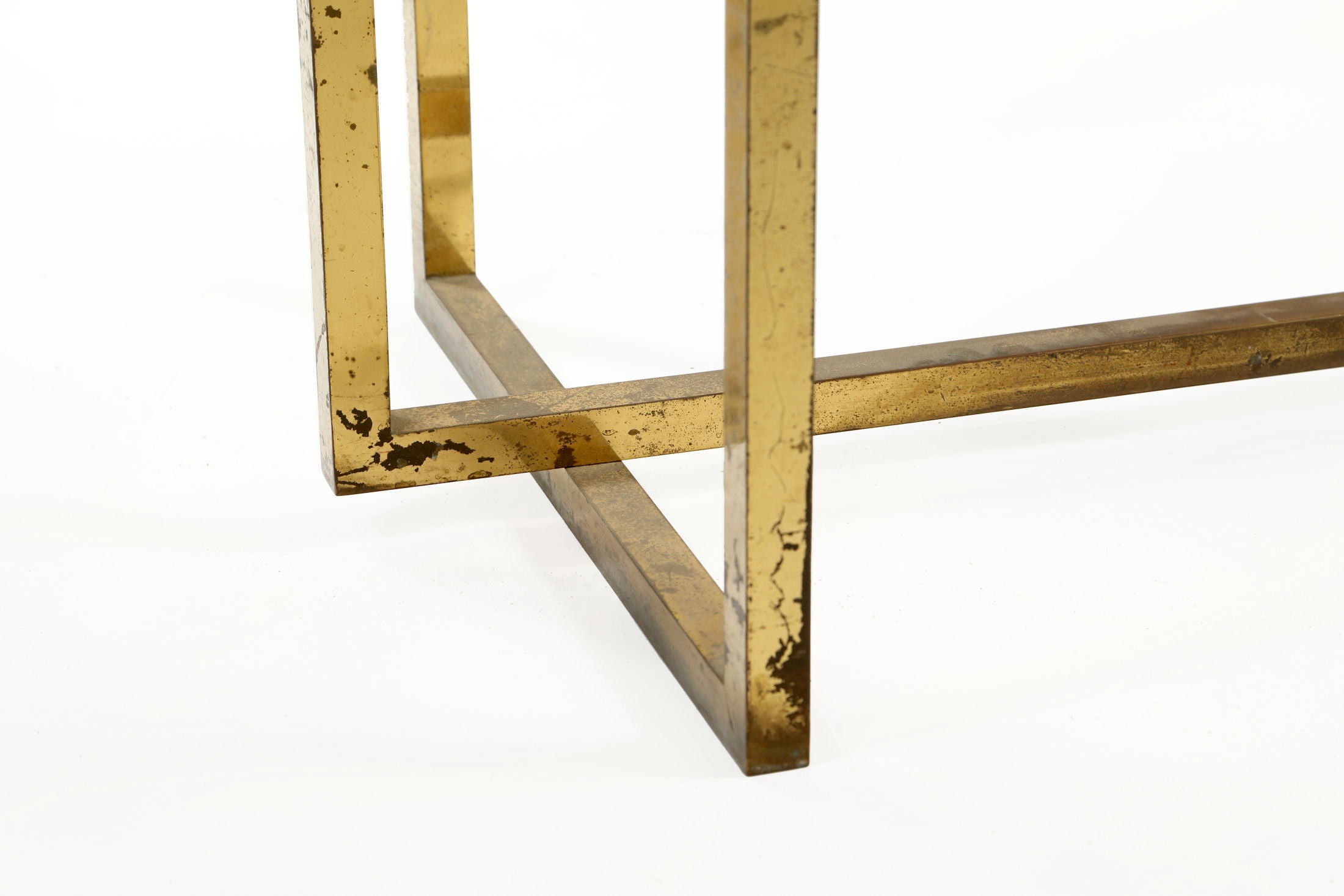 Console from the 70s with brass structure and glass tops
