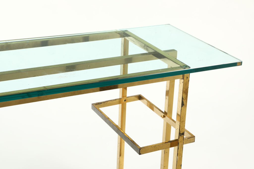 Consolle anni 70 struttura ottone piani in cristallo