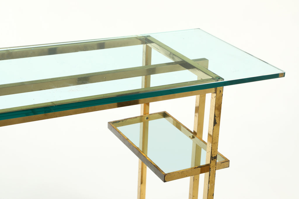 Consolle anni 70 struttura ottone piani in cristallo