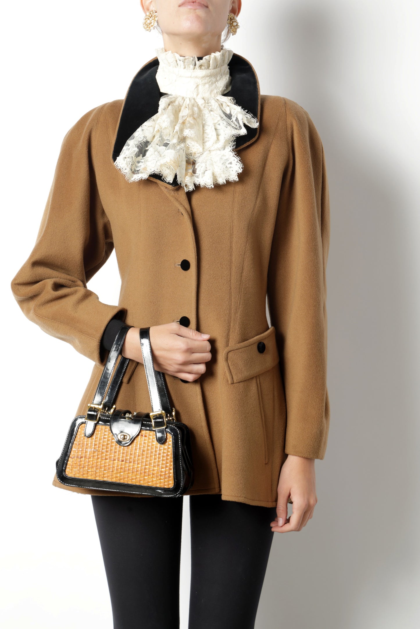 Fendi camel jacket black velvet lapel