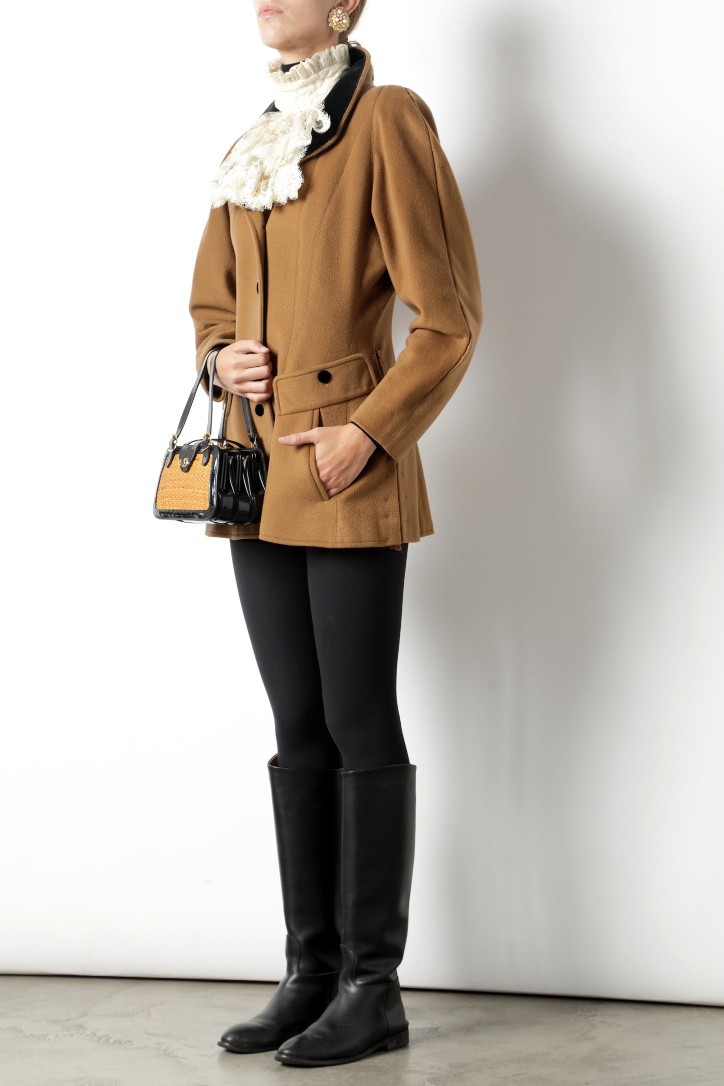 Fendi camel jacket black velvet lapel