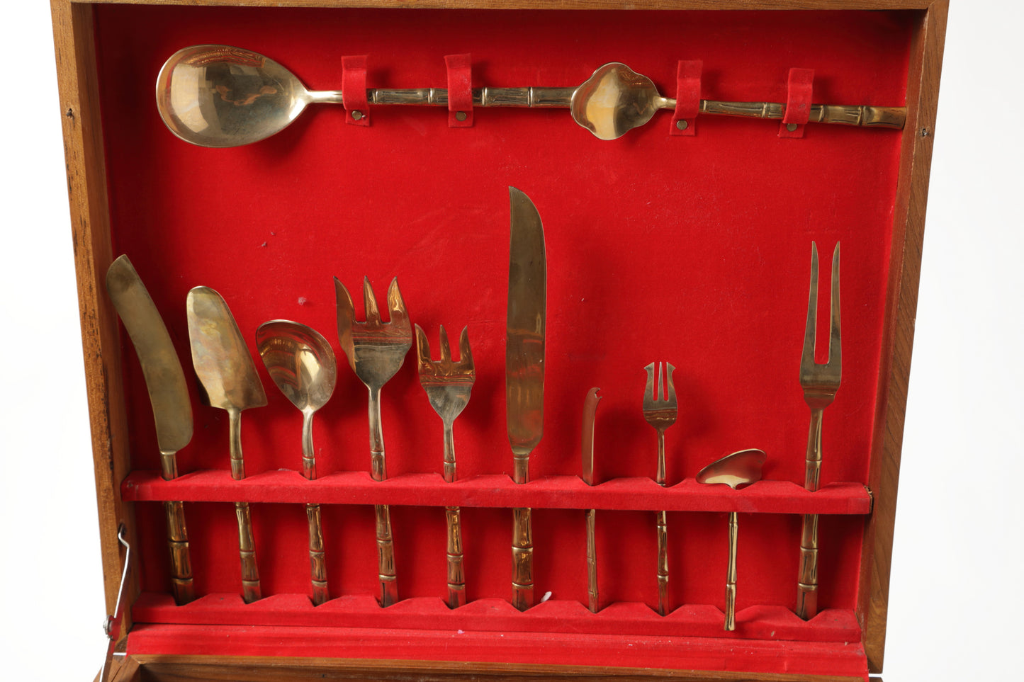 Large 1970s bamboo effect brass cutlery set, 144 pieces