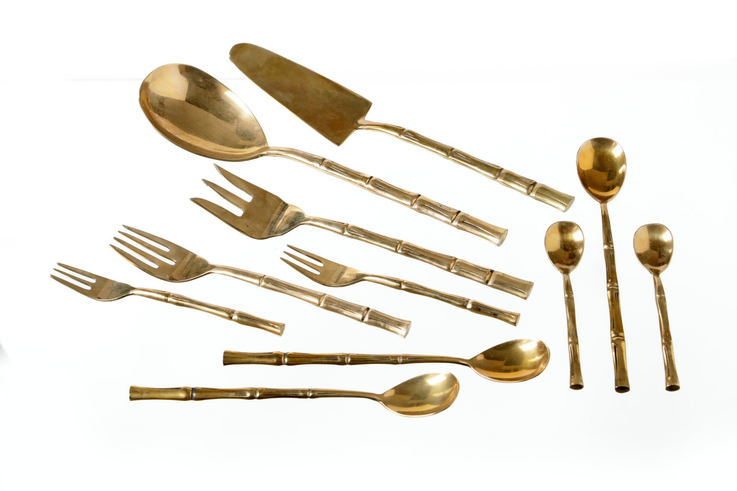 Large 1970s bamboo effect brass cutlery set, 144 pieces