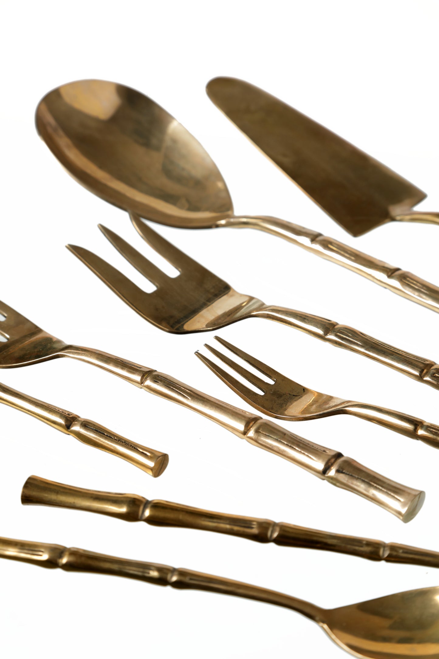 Large 1970s bamboo effect brass cutlery set, 144 pieces