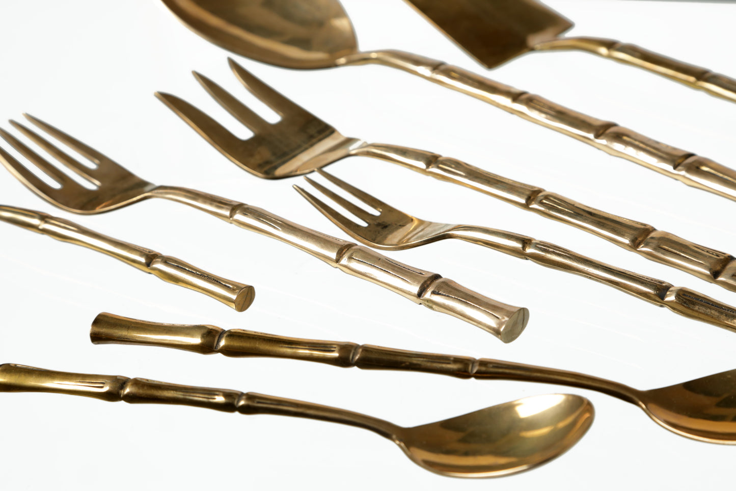 Large 1970s bamboo effect brass cutlery set, 144 pieces