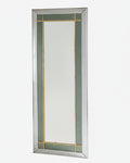 Large 1970s mirror, steel, brass, green glass