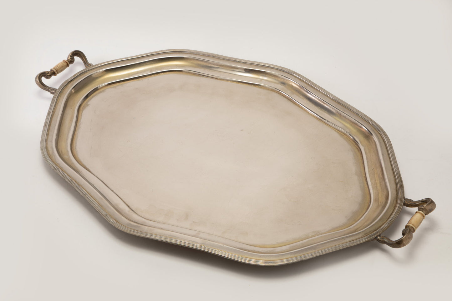 Large silver plated tray with bone handles from the 1940s