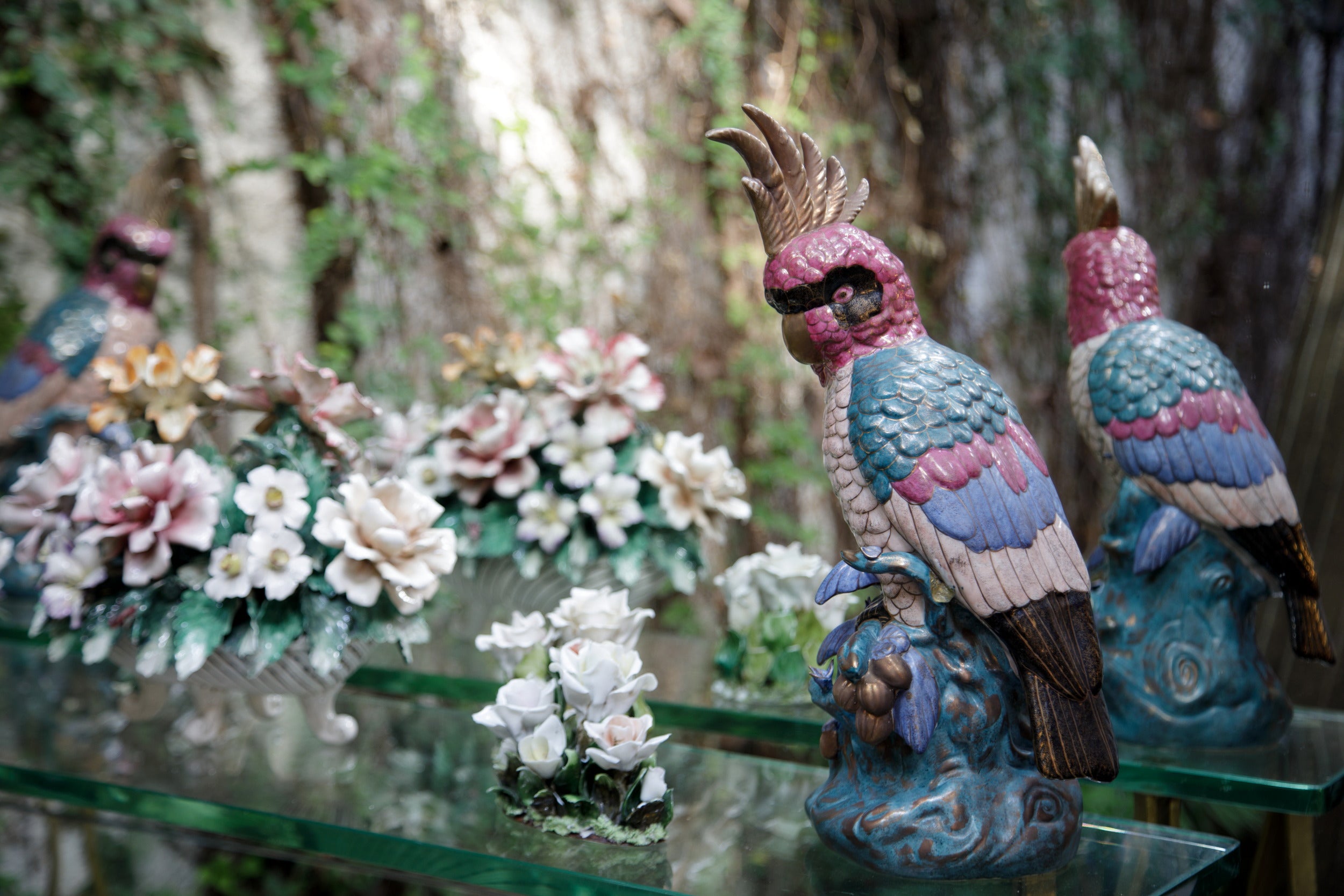Pair of Japanese Satsuma Ceramic Parrots
