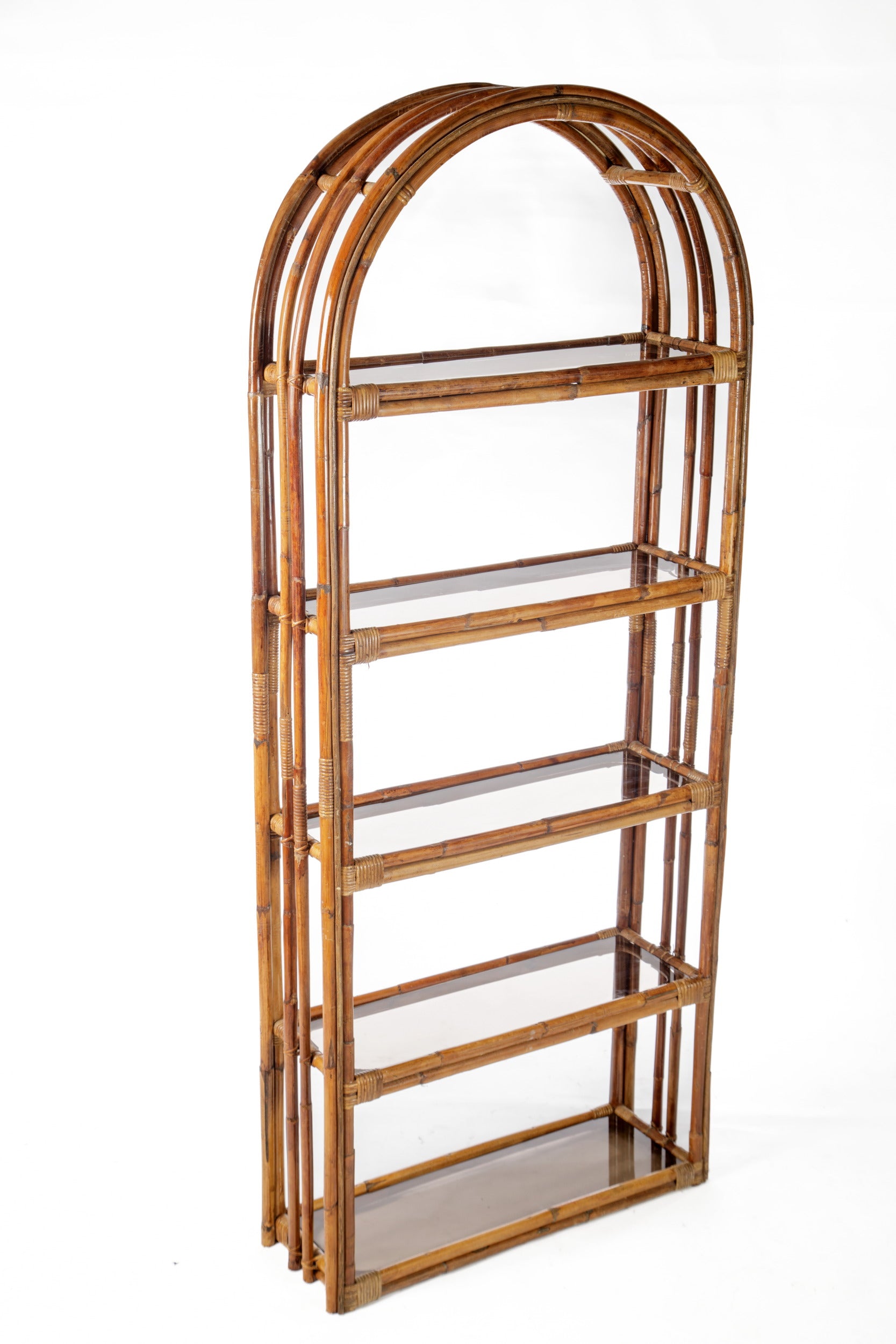 1970s arched bamboo bookcase