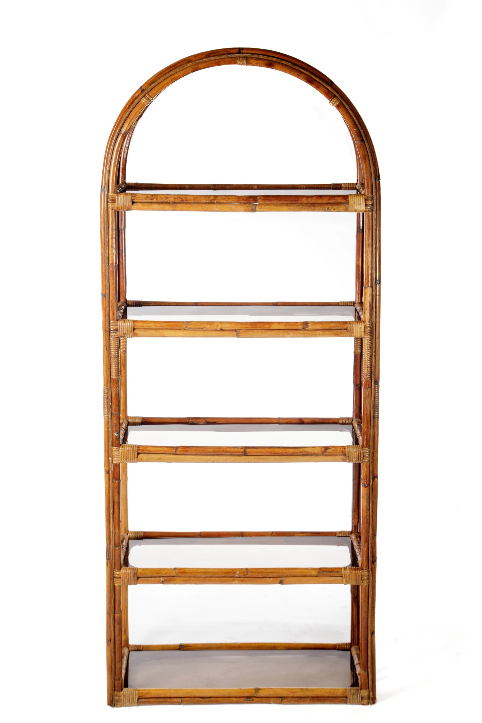 1970s arched bamboo bookcase