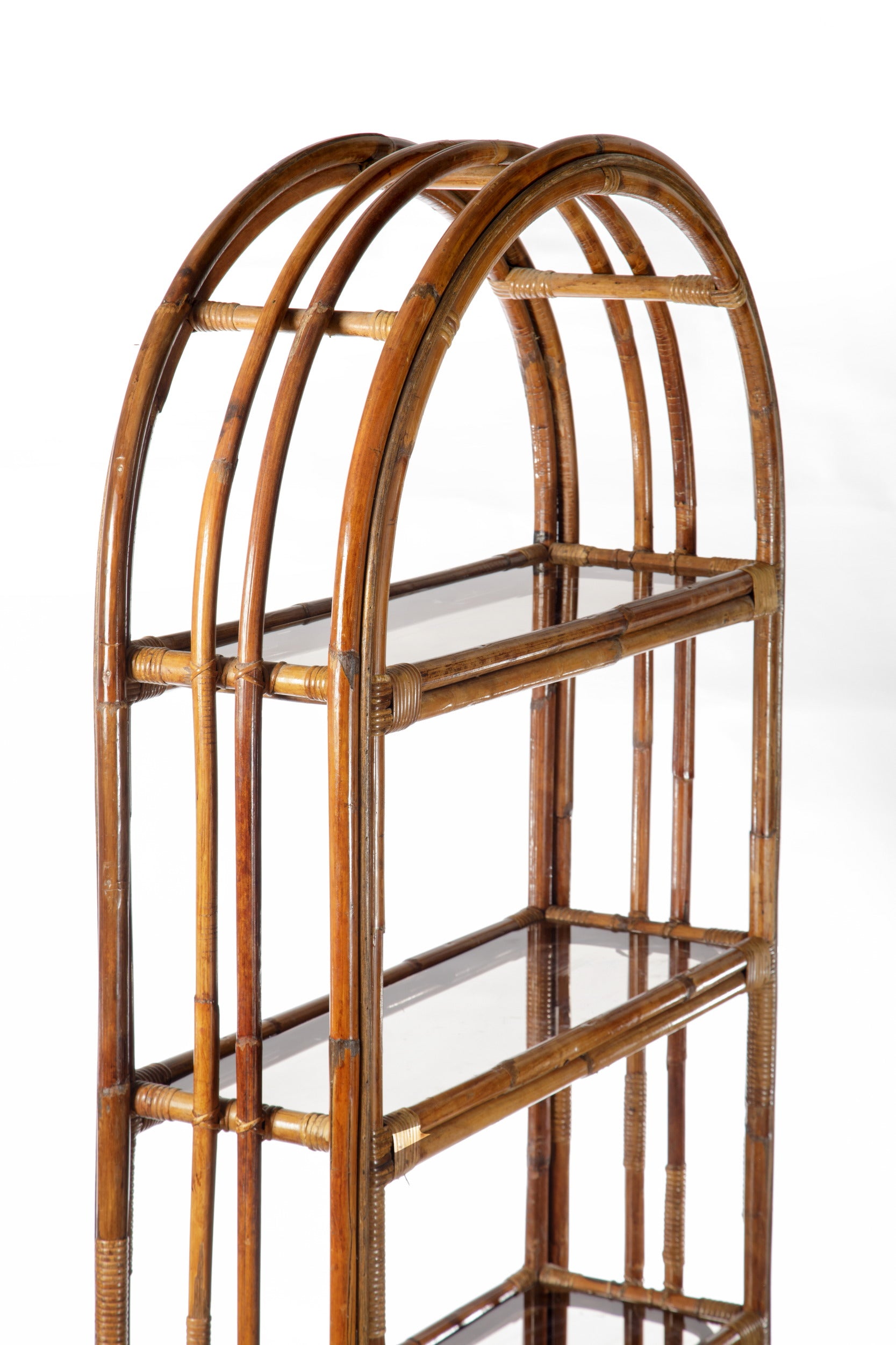 1970s arched bamboo bookcase