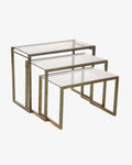 Triptych of 1970s tables in smoked glass and brass