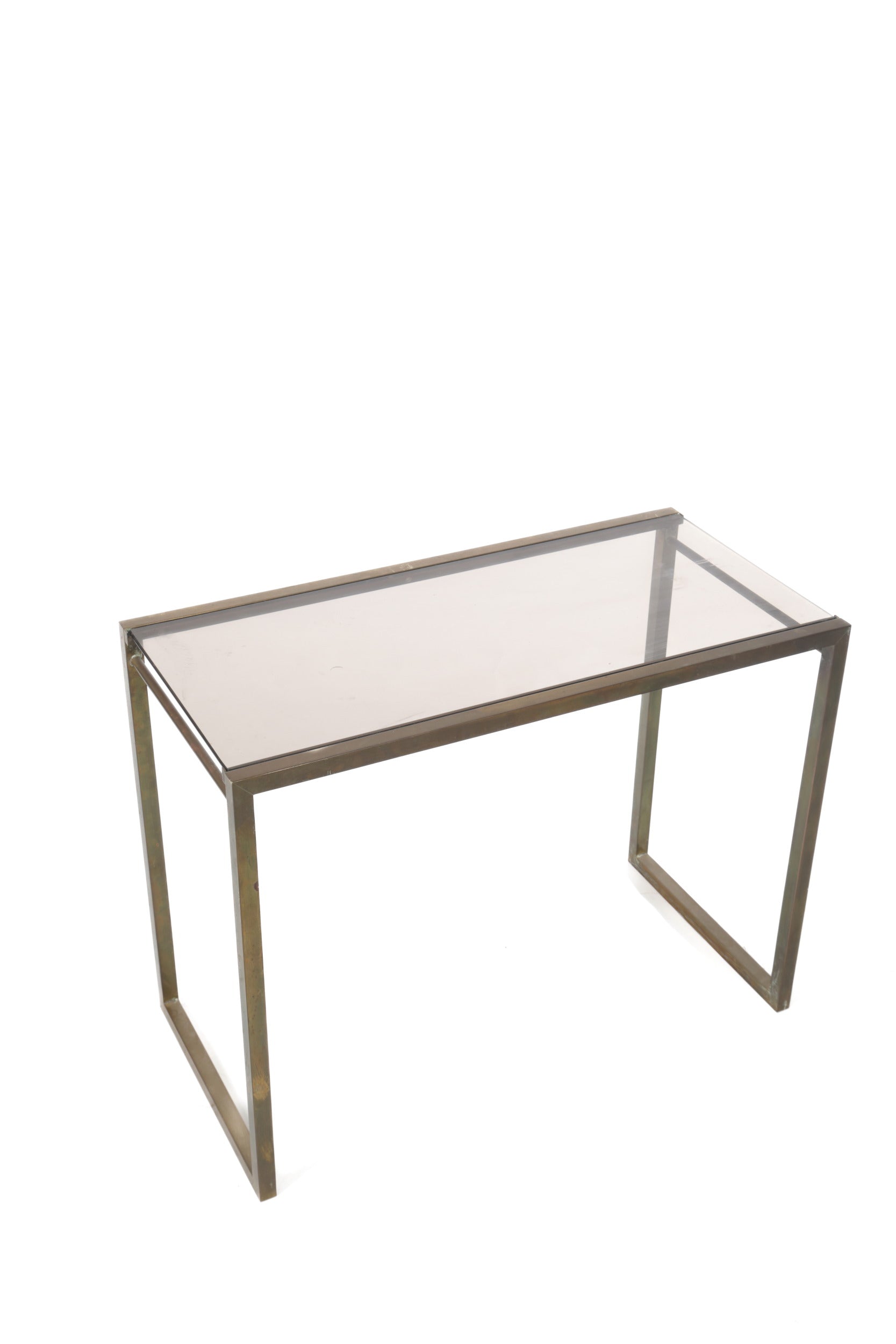 Trittico tavoli anni 70 vetro fumé e ottone