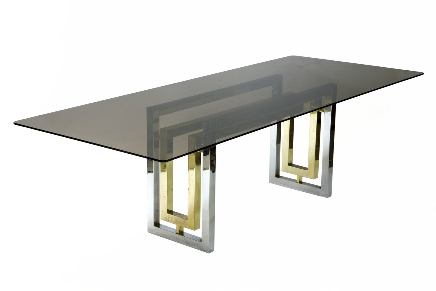 1970s steel, brass and smoked glass table