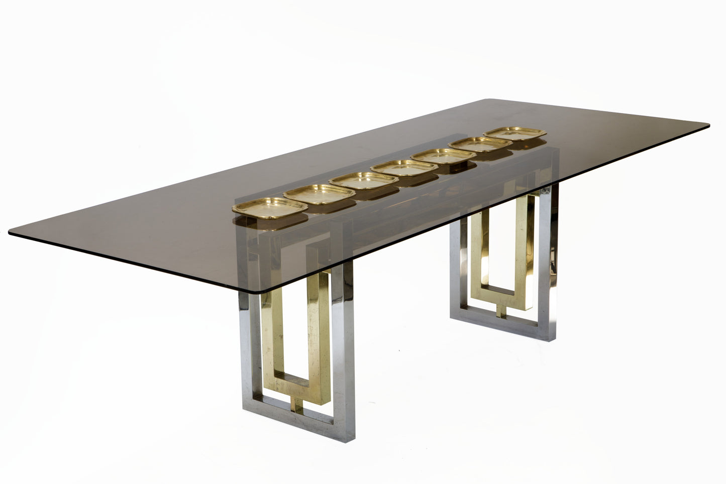 1970s steel, brass and smoked glass table