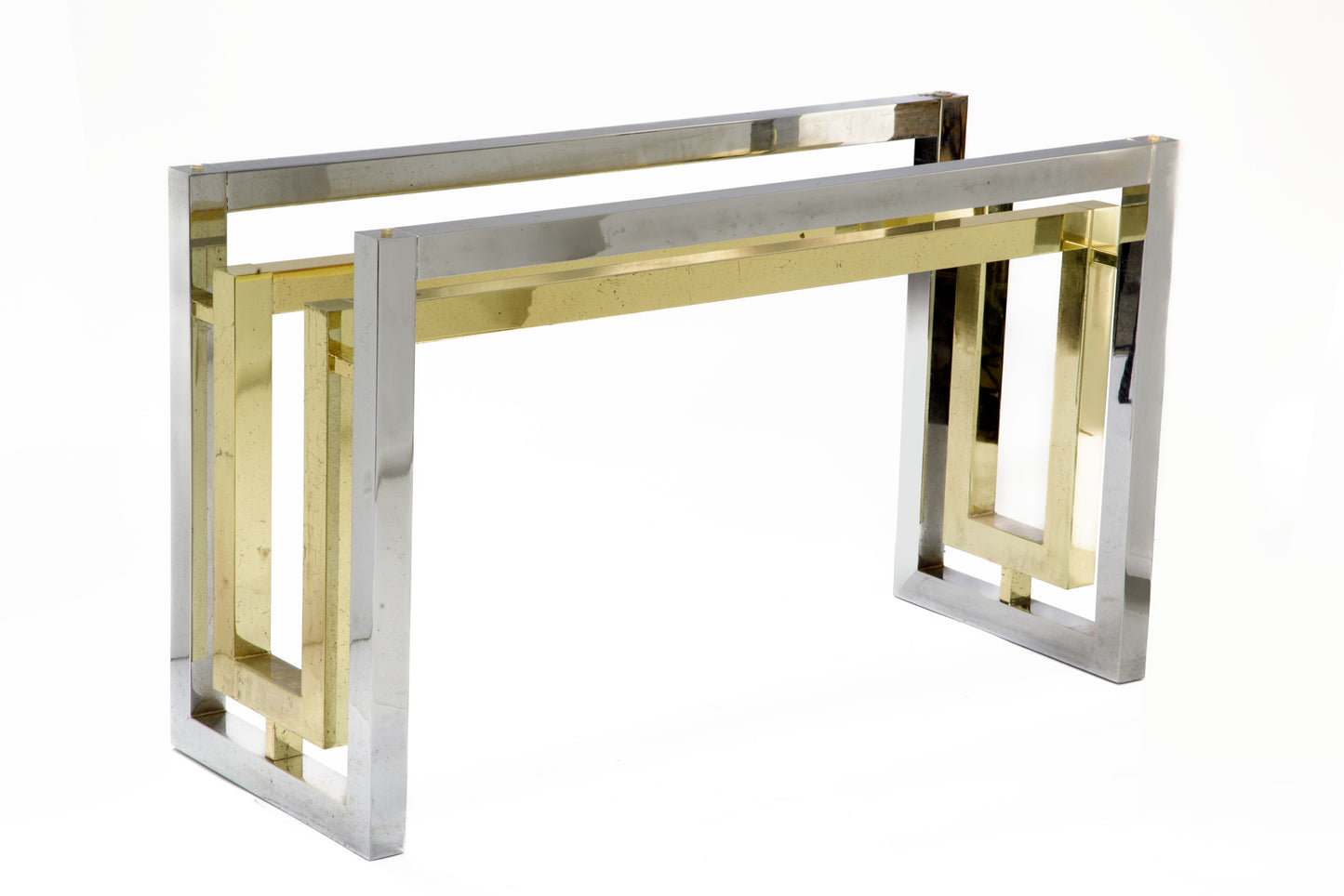 1970s steel, brass and smoked glass table