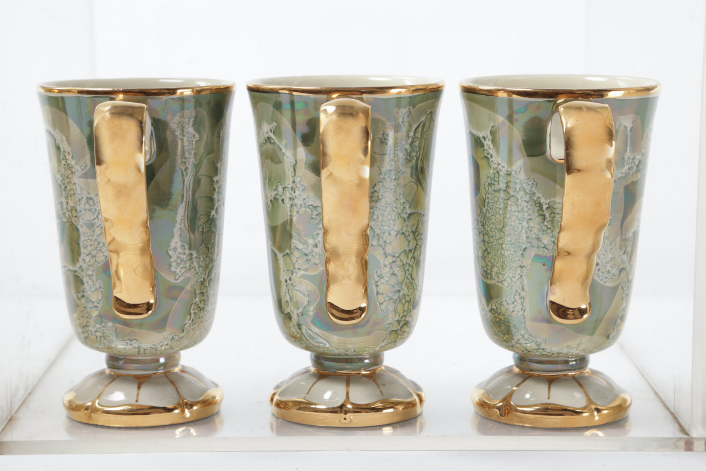 Goblet set with marbled ceramic jug from the 1950s