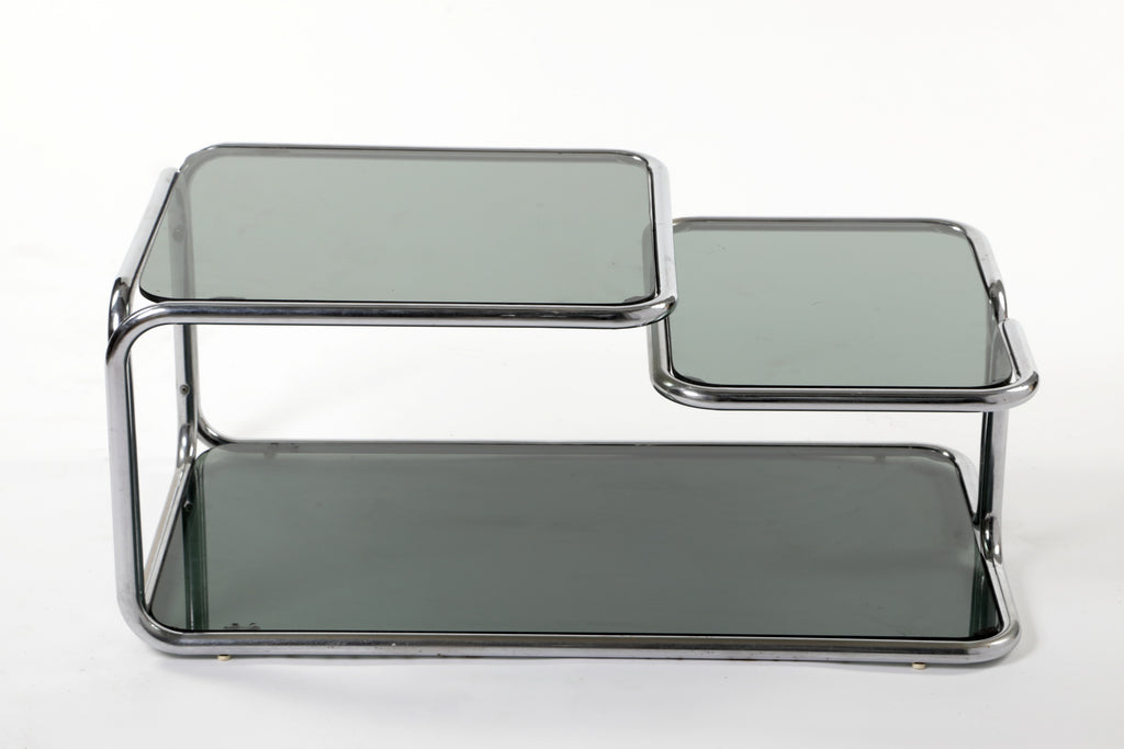 1970s steel and smoked glass lounge table