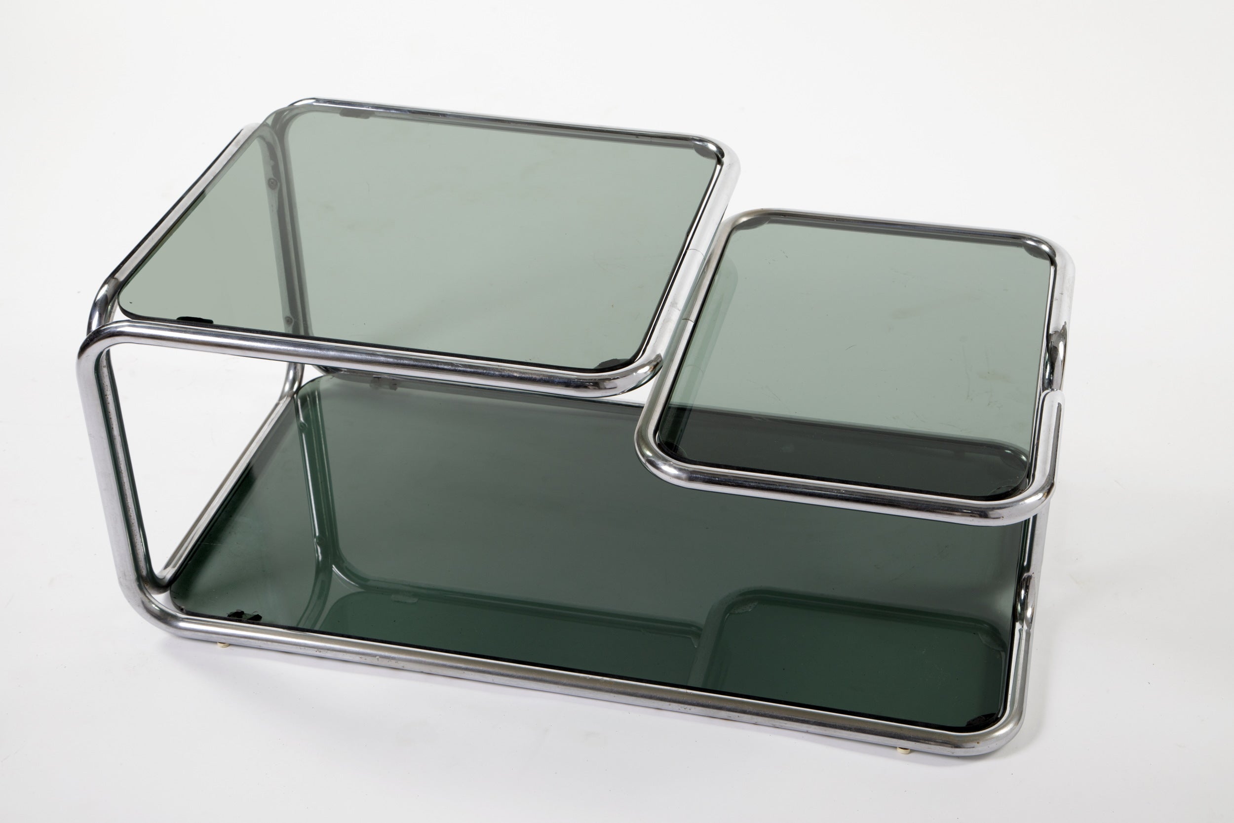 1970s steel and smoked glass lounge table