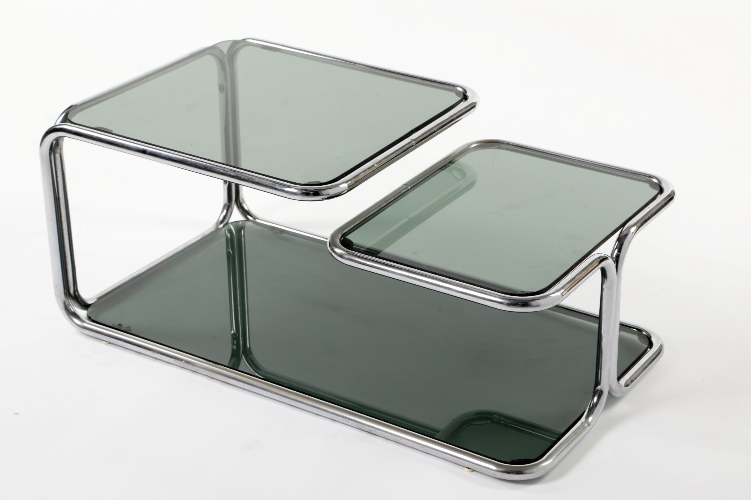 1970s steel and smoked glass lounge table