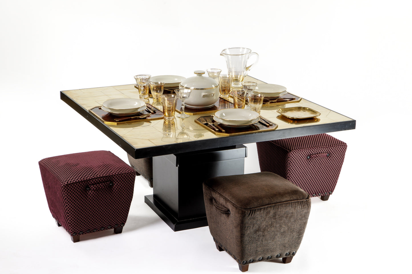 Convertible table mosaic brass