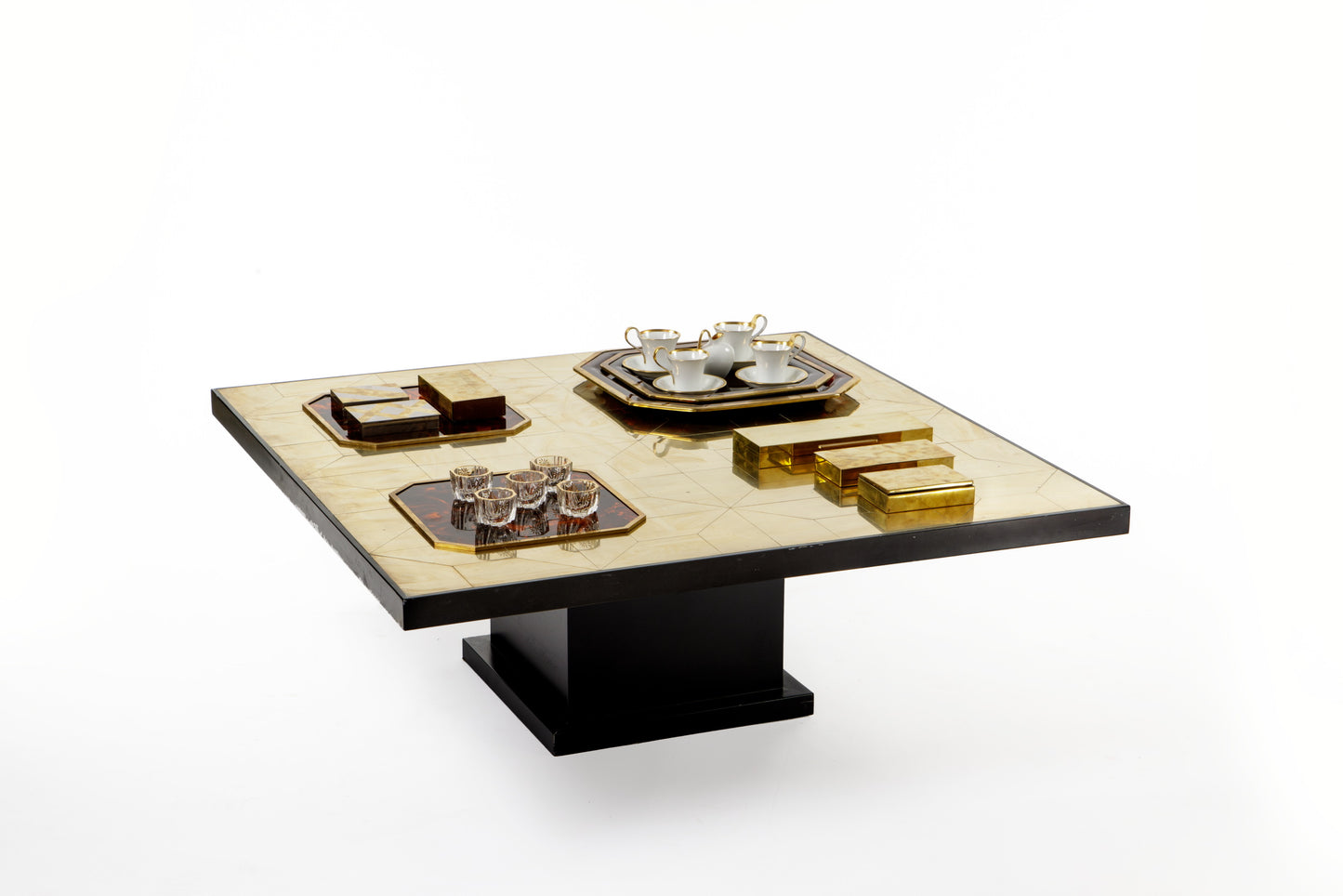 Convertible table mosaic brass