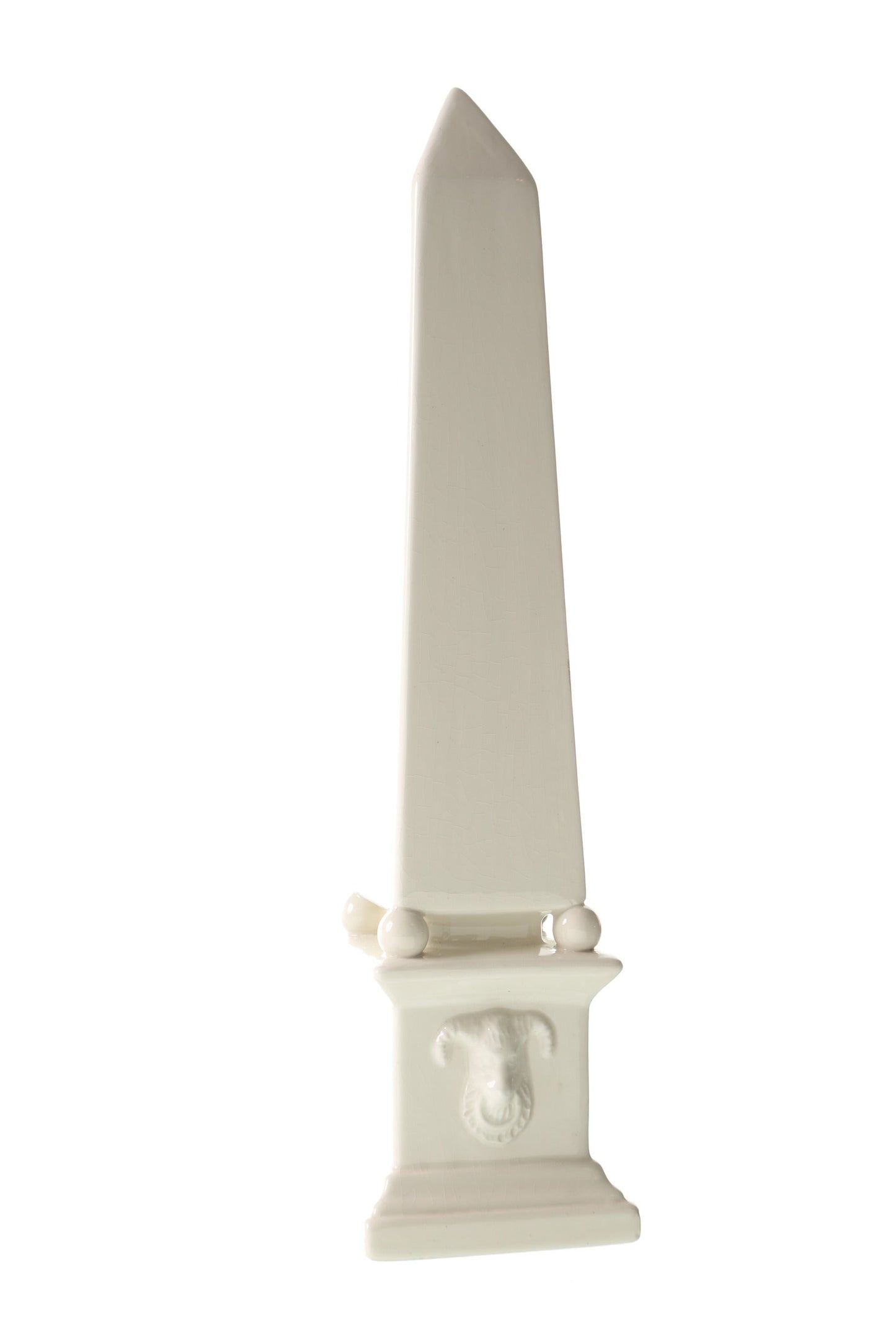 Pair of white ceramic obelisks