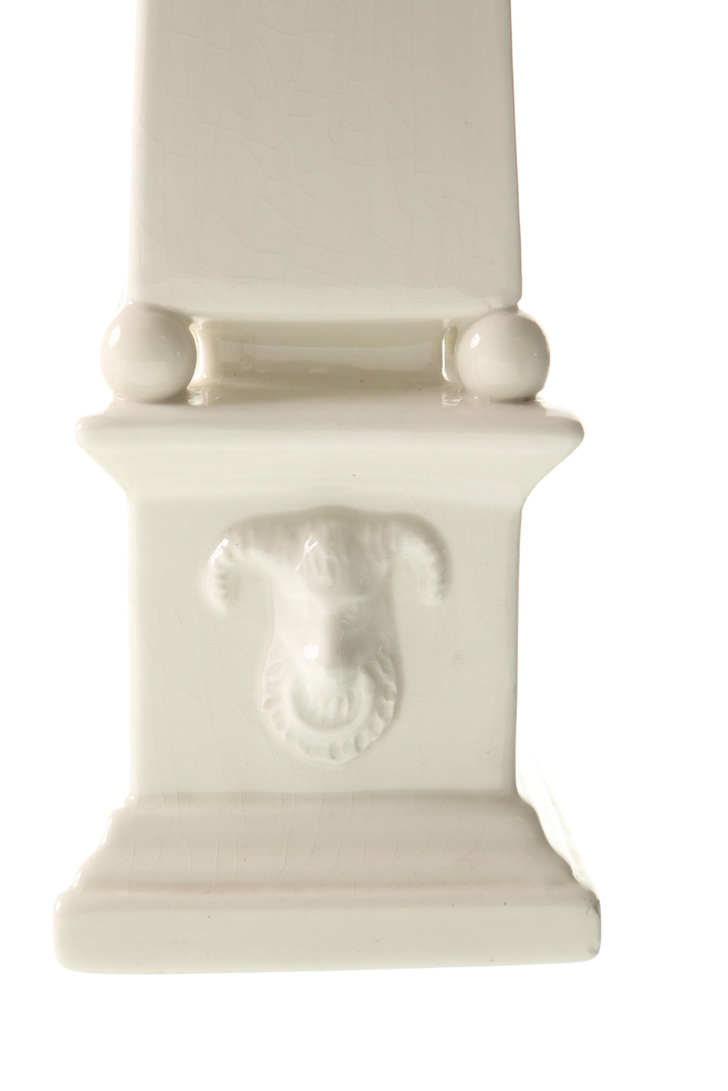 Pair of white ceramic obelisks