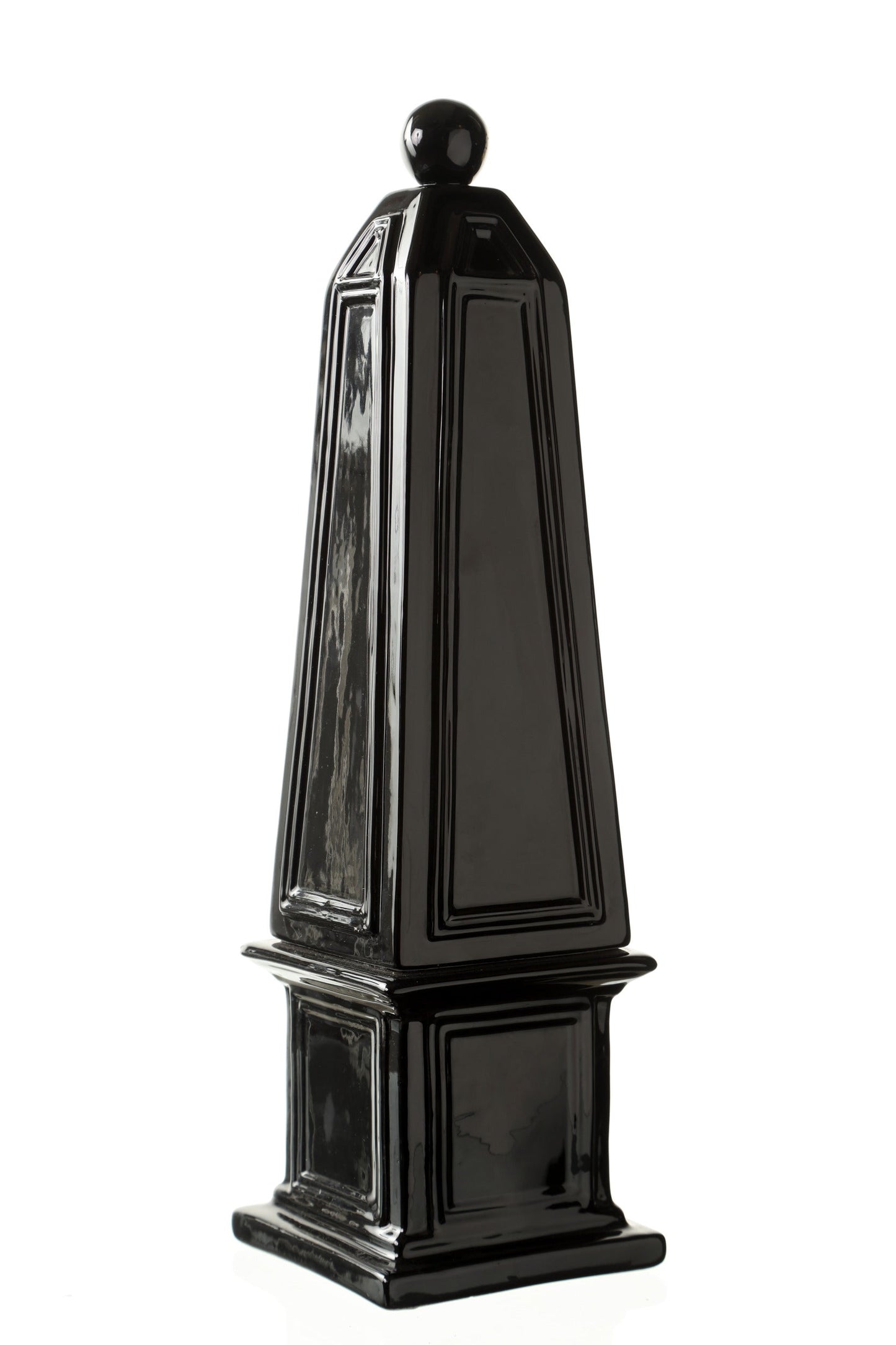 Pair of black ceramic obelisks