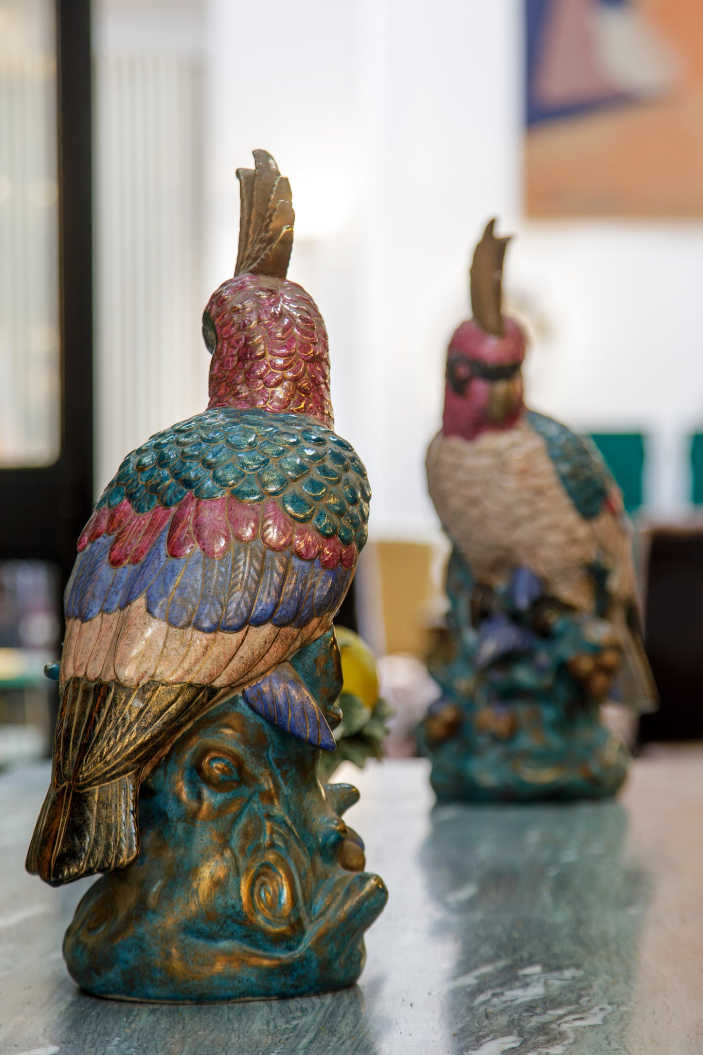 Pair of Japanese Satsuma Ceramic Parrots