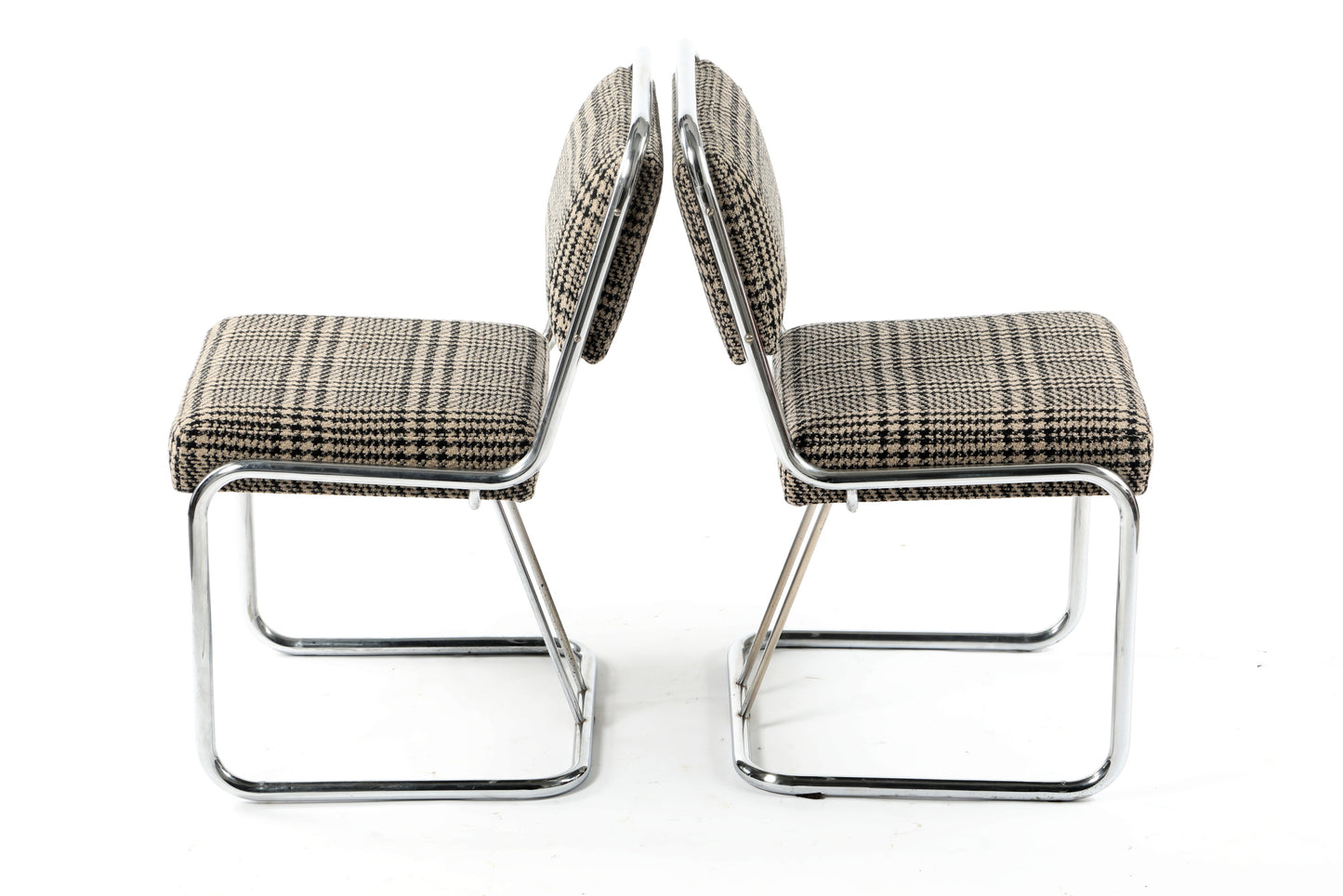 Four 70s wool and steel chairs
