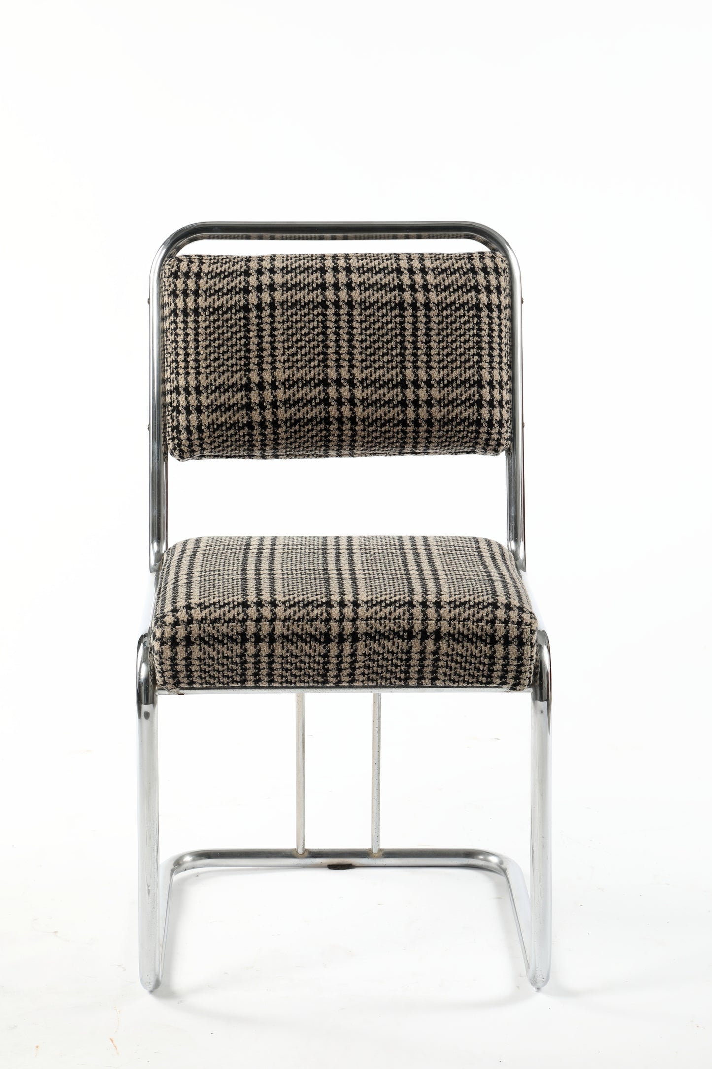 Four 70s wool and steel chairs