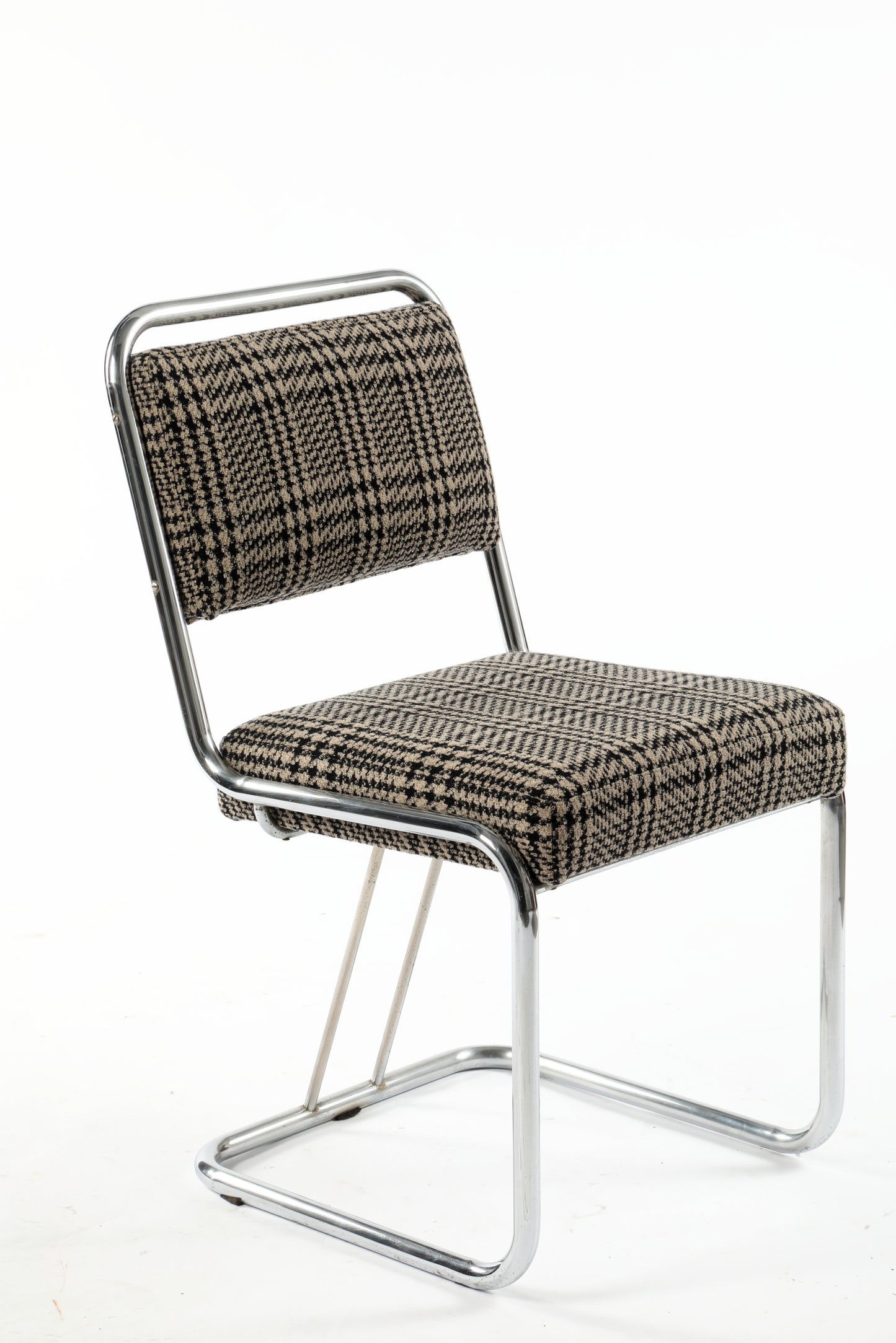 Four 70s wool and steel chairs