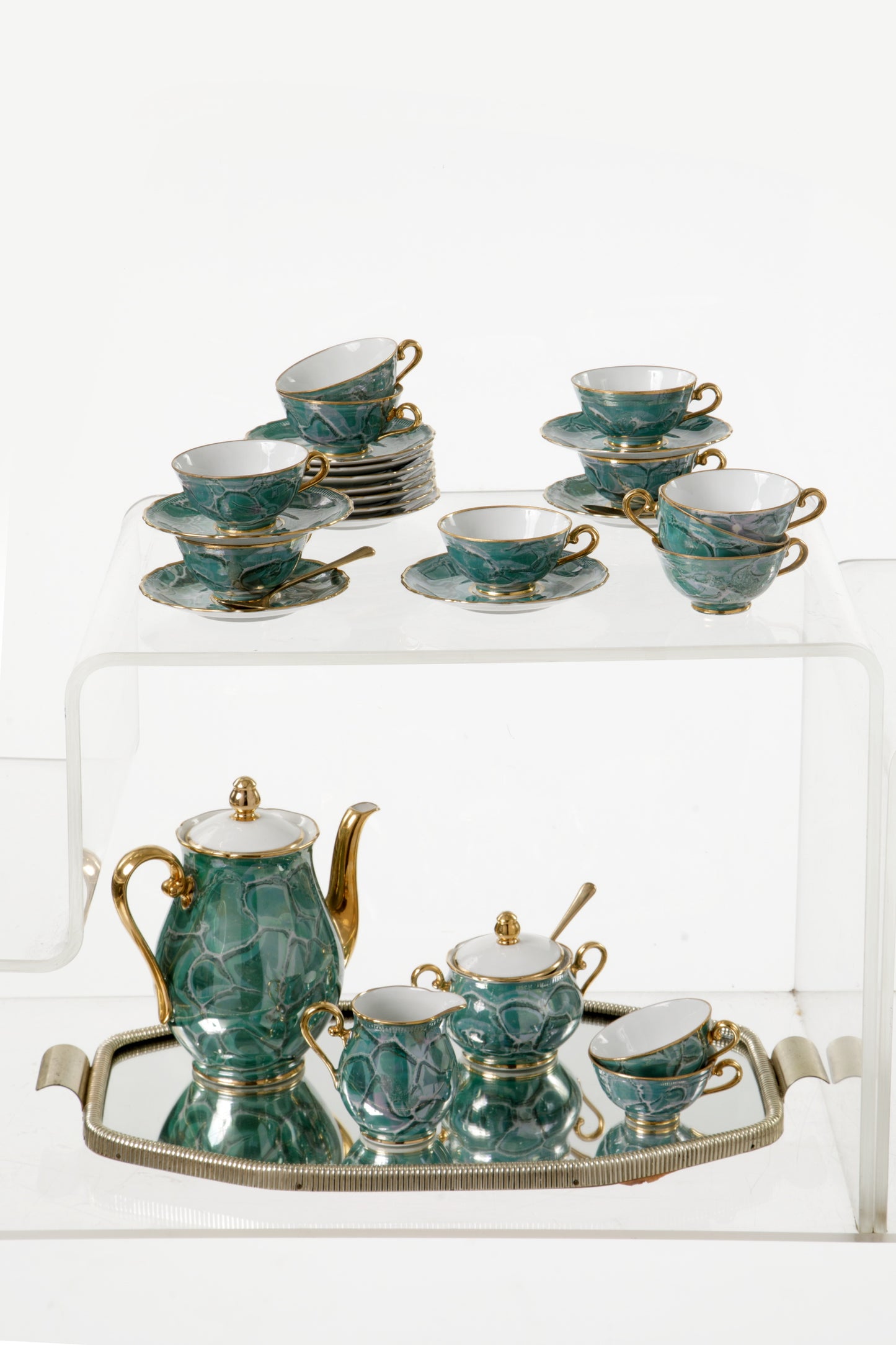 Green marbled coffee service 12+3