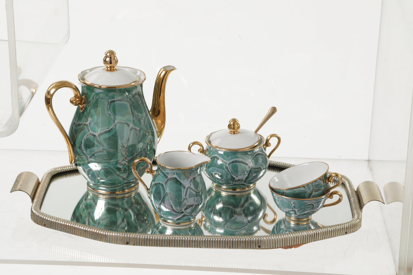 Green marbled coffee service 12+3