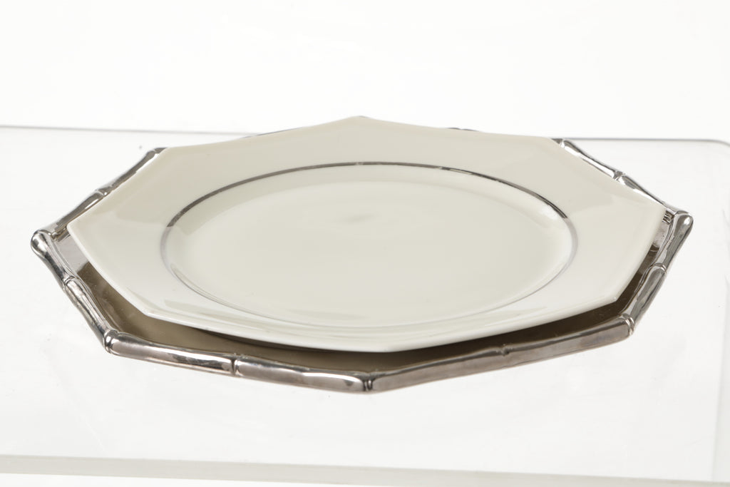 Six silver-plated Ferraro bamboo ceramic plates