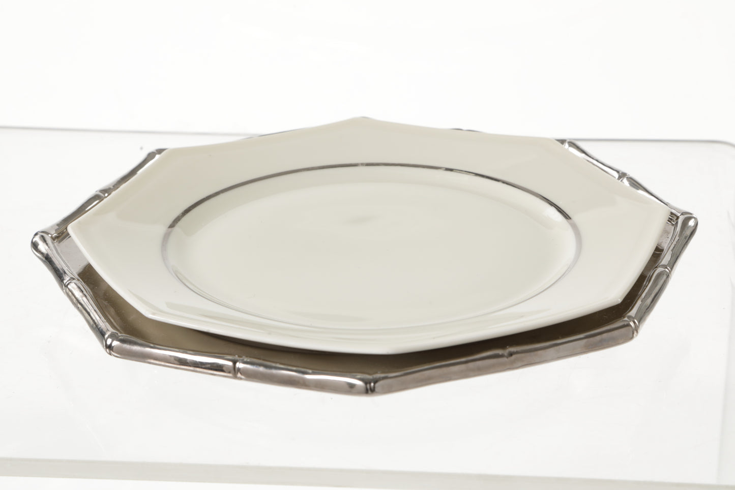 Six silver-plated Ferraro bamboo ceramic plates