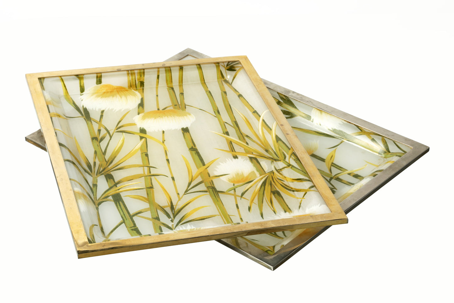 Vassoio plexiglass canne di bamboo e ottone anni 70